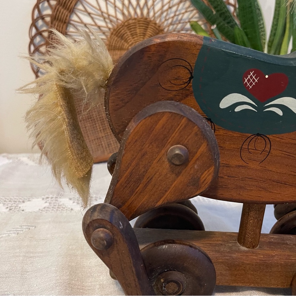 Vintage | Wooden Pull Toy Horse | Folk Art | Rolling Toy - Picture 10 of 12